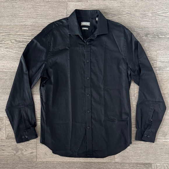 MICHAEL KORS Slim Fit Cotton Stretch Black Dress Shirt